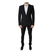 Dolce & Gabbana Svart Slim Fit 3-Delat Ullkostym Black, Herr