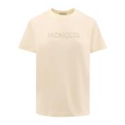 Moncler Ekologisk Bomull T-shirt med Broderad Logotyp Beige, Dam