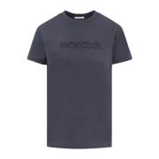 Moncler Ekologisk Bomull Broderad Logotyp T-shirt Blue, Dam