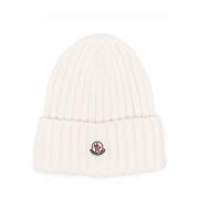 Moncler Räfflad ullmössa i vitt White, Unisex