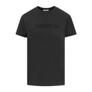 Moncler Ekologisk Bomull T-shirt med Broderat Logotyp Black, Dam