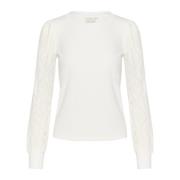 Kaffe Feminin Jerseyblus med Spetsärmar White, Dam