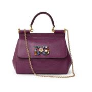 Dolce & Gabbana Liten läder Sicily väska med juveler Purple, Dam