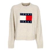 Tommy Hilfiger Melange Flag Sweater Ancient White Beige, Dam