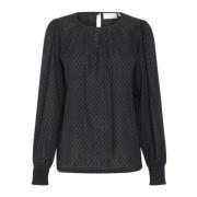 Kaffe Svart Djup Smock Manschett Blus Black, Dam