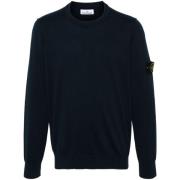 Stone Island Blå Finstickad Tröja med Sömdetaljer Blue, Herr