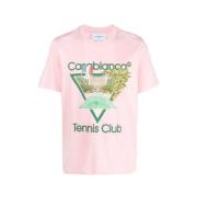 Casablanca Tennis Club Logo Print Cotton T-shirt Pink, Herr