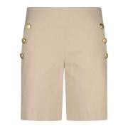 Seductive High-Waist Bermuda Shorts med knappdetaljer Beige, Dam