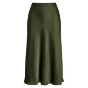 Ralph Lauren Grön Satin Charmeuse Midi Kjol Green, Dam