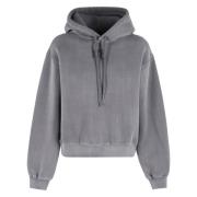 T by Alexander Wang Terry Hoodie med Puff Paint Logo Gray, Dam