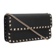 Valentino Garavani Svart Studded Chain Plånbok Väska Black, Dam