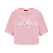 Balmain Rosa Rund Hals Kortärmad T-shirt Pink, Dam