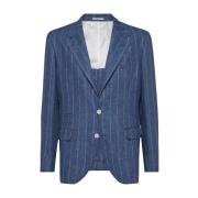 Brunello Cucinelli Blå Reversknapp Blazer Jacka Blue, Herr