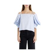 Sacai Randig bomullspoplin crop top Blue, Dam