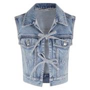 Alexander Wang Pärlad Fram Vest Topp Blue, Dam