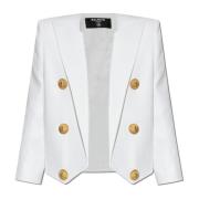 Balmain Kort jacka med dekorativa applikationer White, Dam