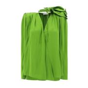 Magda Butrym Silke Wrap V-ringad Blus med Applikation Green, Dam