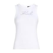 Karl Lagerfeld Vit Logo Strass Topp White, Dam