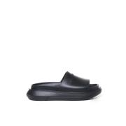 Emporio Armani Svarta Bomull Elastan Sandaler Black, Herr