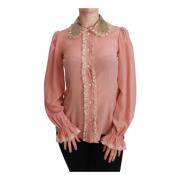 Dolce & Gabbana Paljett Spets Blus Skjorta Pink, Dam