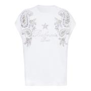 Balmain Signatur T-shirt med broderad Paisley White, Dam