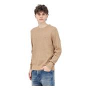 Tommy Hilfiger Brun Crewneck Tröja Fiskbensmönster Brown, Herr