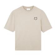 Maison Kitsuné Bomull Crew-neck T-shirt med Fox Patch Gray, Herr