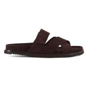 Corneliani Mocka Velcro Sliders med Läder Interiör Brown, Herr