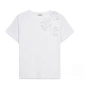 Oltre Blommig applikation T-shirt White, Dam