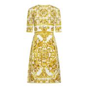 Dolce & Gabbana Majolica-print Charmeuse Midi Klänning Yellow, Dam