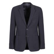 Giorgio Armani Räfflad Stickad Reverskrage Blazer Blue, Herr