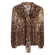 Dolce & Gabbana Leopardmönstrad Chiffongblus Brown, Dam