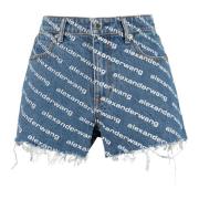 Alexander Wang Logo Print Denim Shorts Blue, Dam