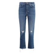 Mother Cropped Skinny Jeans med Metaldetaljer Blue, Dam