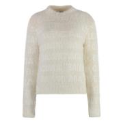 Balenciaga Jacquard logotyp ullblandad pullover Beige, Dam