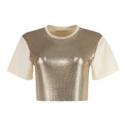 Paco Rabanne Metall Paljett Bomull T-shirt Yellow, Dam