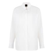 Pinko Oversize Bomullsskjorta med Rundad Nederkant White, Dam