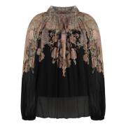 Zimmermann Blommig dragsko blus med puffärm Black, Dam