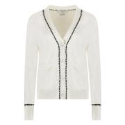 Thom Browne Silk och Bomull Cardigan med Trimningar White, Dam