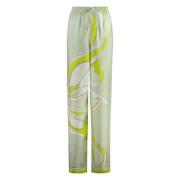 Tory Burch Silk Printed Byxor Elastisk Midja Fickor Green, Dam