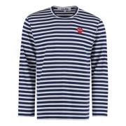 Comme des Garçons Play Randig bomullst-shirt med logopatch Blue, Herr