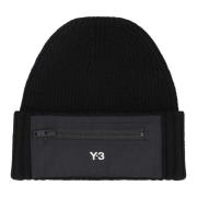 Y-3 Räfflad stickad mössa med dragkedja Black, Herr