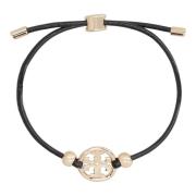 Tory Burch Metalllogotyp Läderarmband Black, Dam