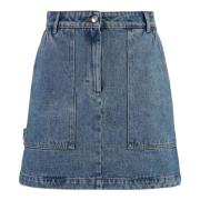 Maison Kitsuné Fox Patch Denim Mini Kjol Blue, Dam