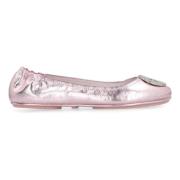 Tory Burch Metalliska Läder Ballet Flats Elastisk Bakkant Pink, Dam