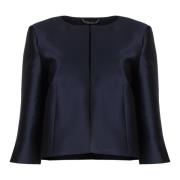 Alberta Ferretti Silk Mikado Jacka med Slitsmanschetter Blue, Dam