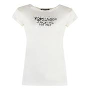 Tom Ford Silk T-shirt med Kontrasterande Tryck Beige, Dam