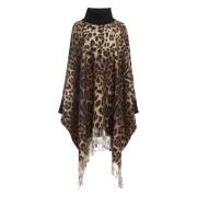 Dolce & Gabbana Djurtryck Kasmir Ull Poncho Multicolor, Dam