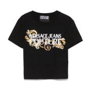 Versace Jeans Couture Svart och Guld T-shirt Black, Dam