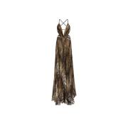 Roberto Cavalli Tiger-Print Maxi Sidenklänning Multicolor, Dam